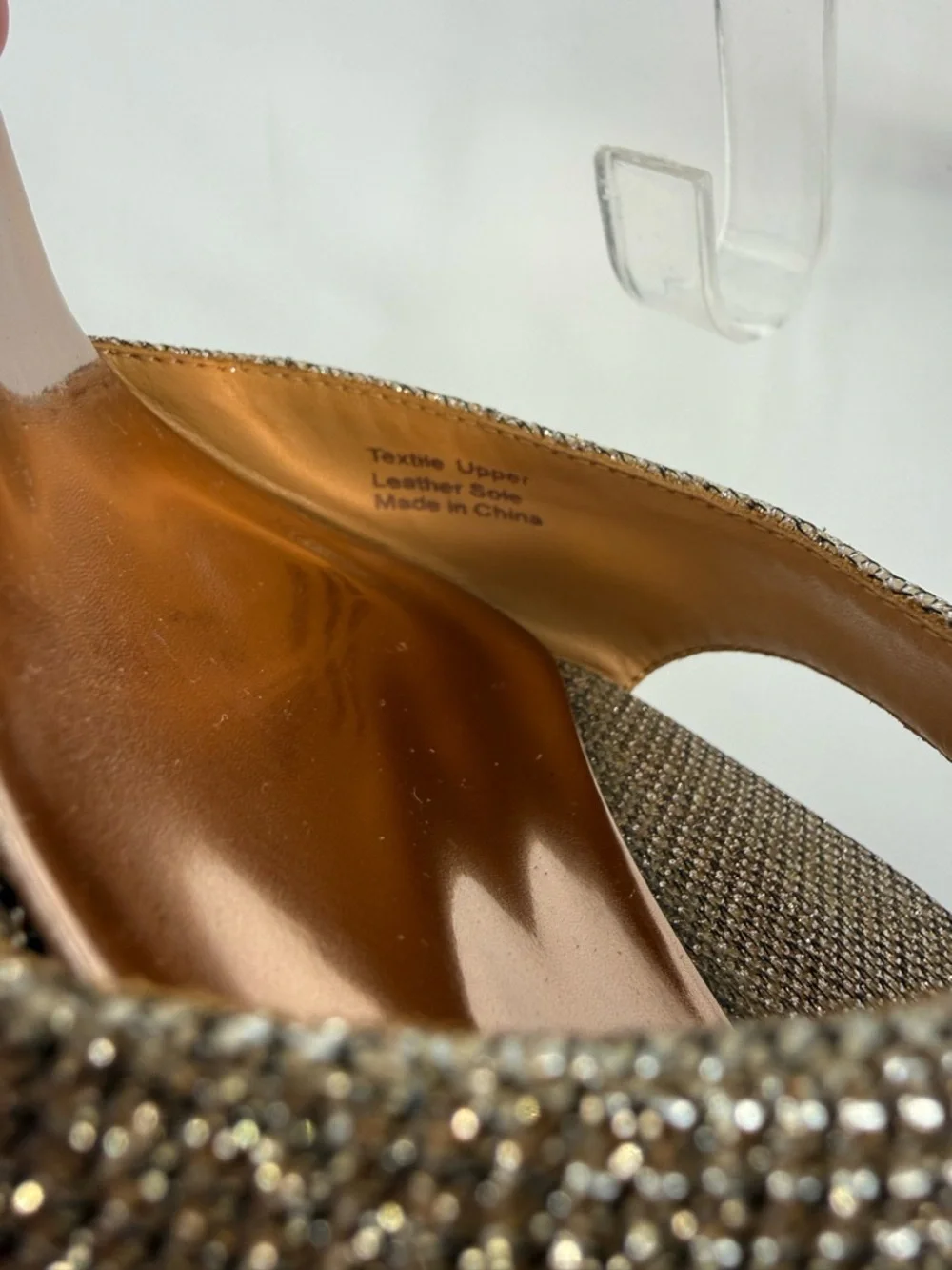 Badgley Mischka Gold Glitter Platform Stiletto Heels Ankle Strap Evening SZ 9